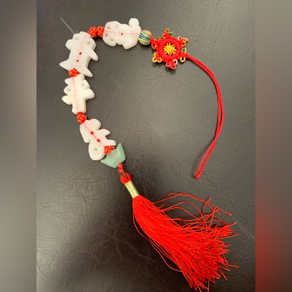 Vintage Jade Feng Shui Charm with Red Tassel